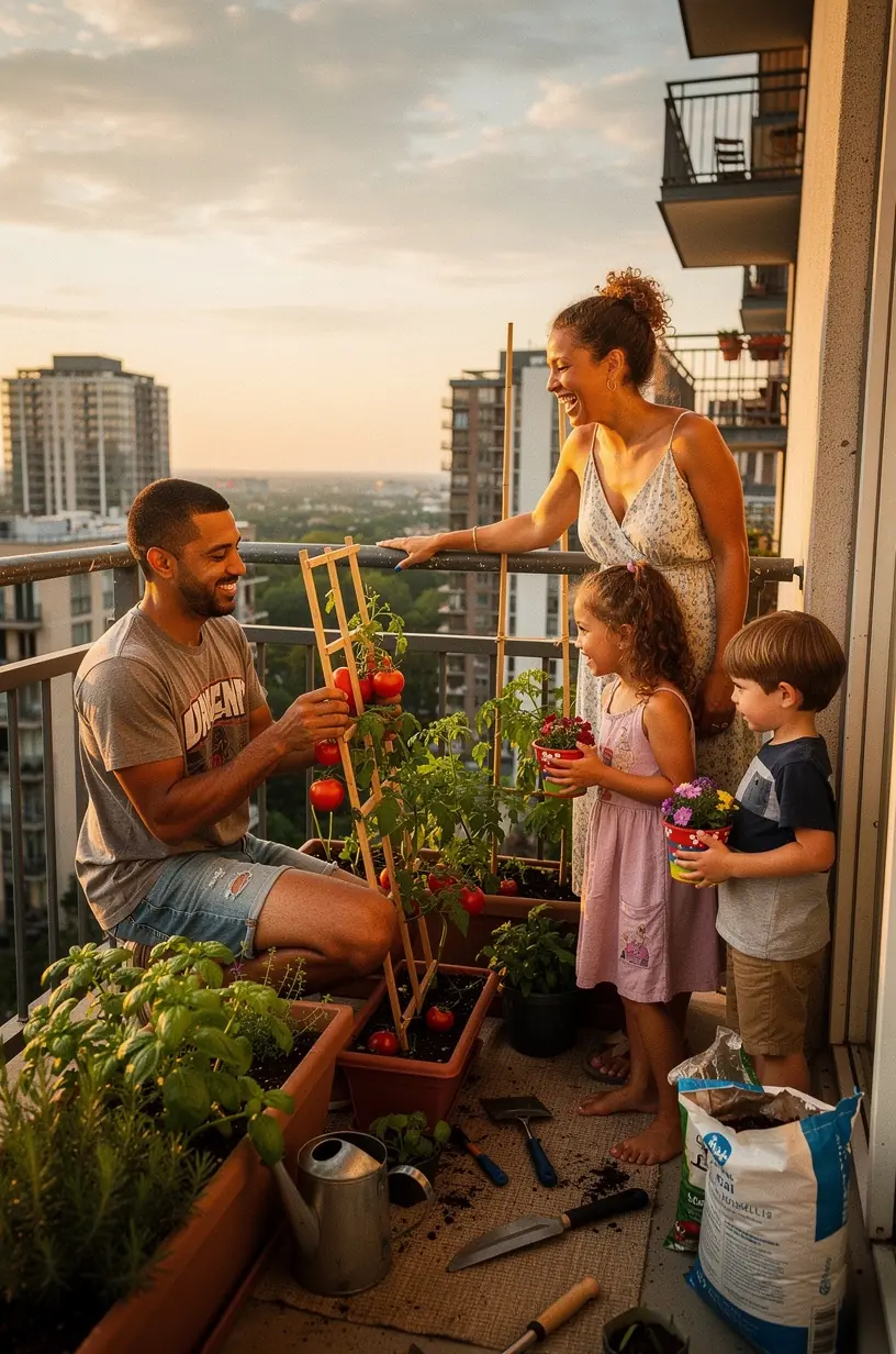 Urban gardener selecting low-light plants for balconies.